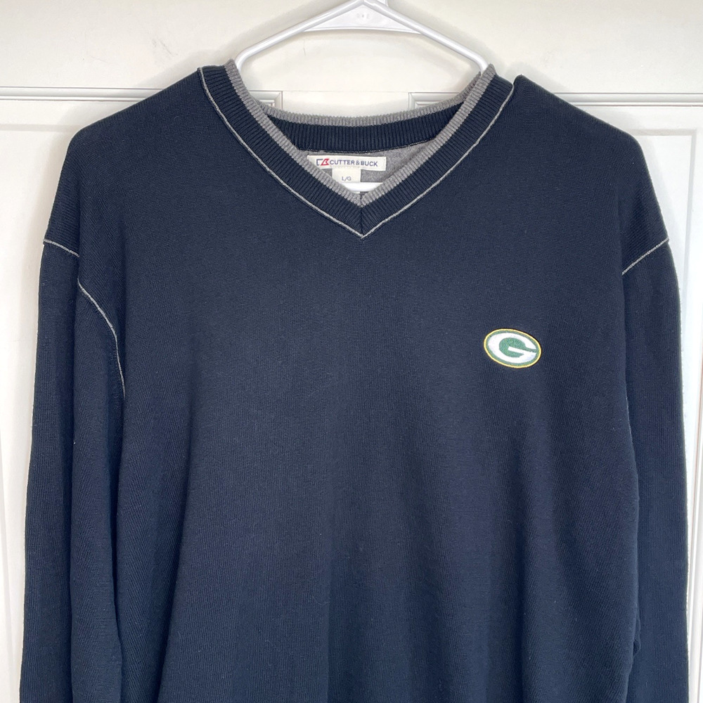 Green Bay Packers Men's Cotton Sweater Sz L Cutter Buck NFL Long Sleeve Football - Picture 2 of 16